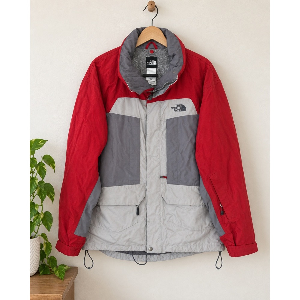 The North Face Mens L Red Grey Waterproof Ski Mountain Shell Jacket Vintage
